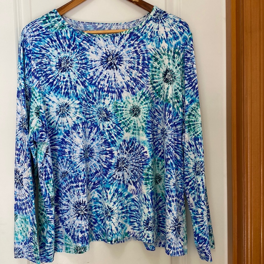 Woman’s Land’ End, Swim Rash Guard, size 2X, Blue & White.